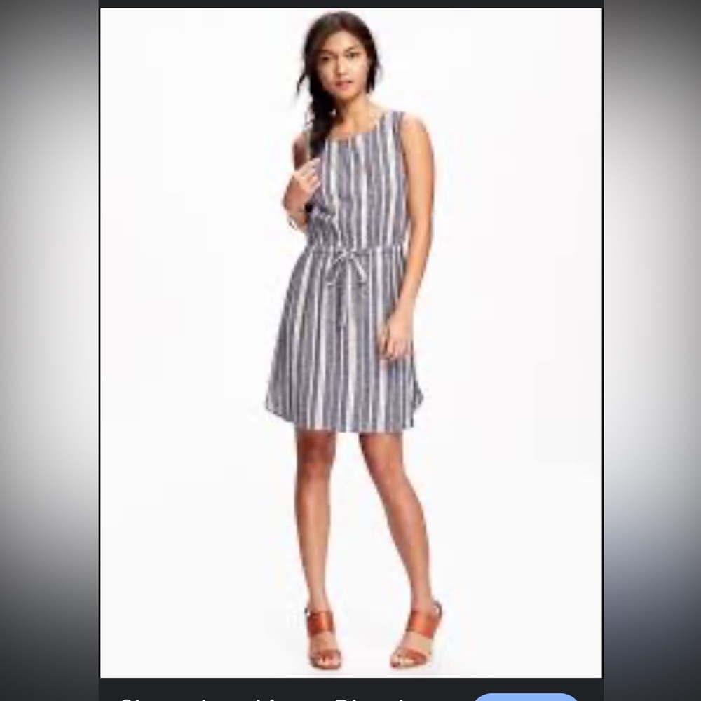 Old Navy Large Sleeveless Linen Blend Waisted Shift Striped Dress